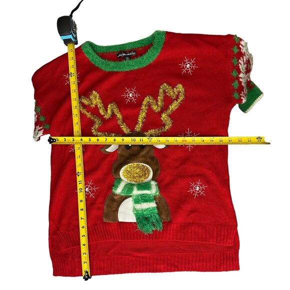 Ugly Christmas Sweater Holiday Pullover XL Red Reindeer Snowflake Fuzzy Green - Picture 7 of 8
